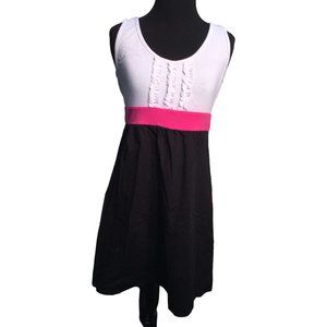 L8tr Dress with White ruffled bodice, pink wait line and black swaying skirt - W